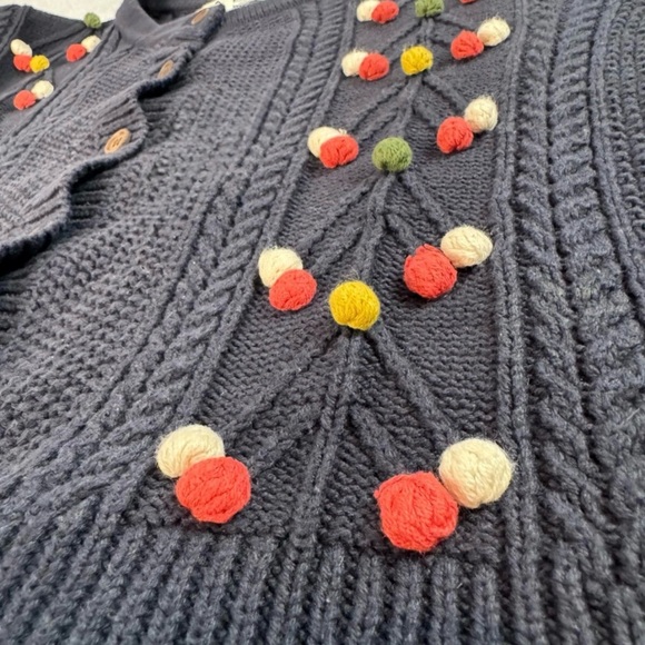 The GREAT The Frond Pom Pom Embellished Knit Cardigan Sweater Midnight Blue 2/M - Picture 9 of 12